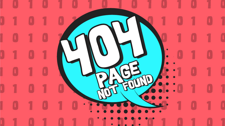 404 Fehler Grafik: Sprechblase mit dem Fehler Code