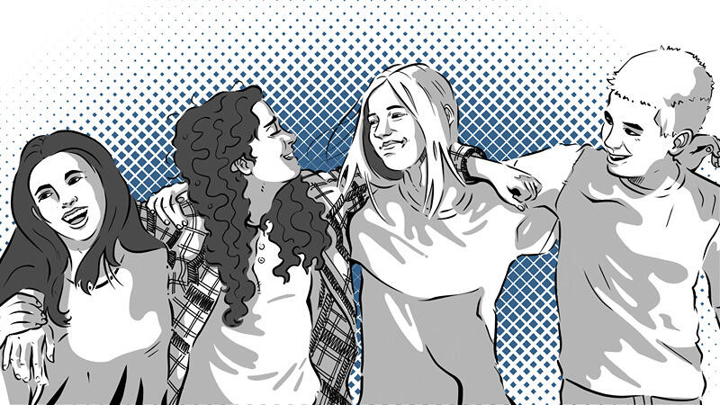 Illustration Kinderrechte Zeitung Jugendliche umarmen sich