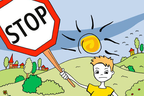 Illustration: Kind mit Stoppschild